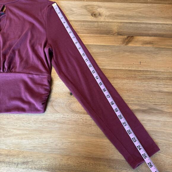 Mock Turtleneck Long Sleeve Top Womens XL Claret Red Dark Academia Keyhole - Picture 12 of 12